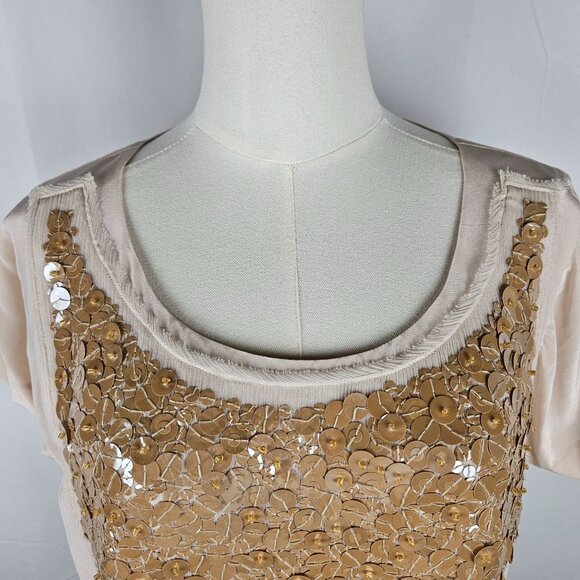 J.Crew Sequin Silk Blouse Size Small Beige Bling Party Festival Sparkle - Picture 2 of 9